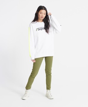 Superdry Swiss Logo Sport Crew Női Pulóver Fehér | JPKME7569